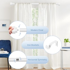 HEI! DEAR White Curtain Rods for Windows 48 to 84 Inch(4-7ft),1 Inch Adjustable Curtain Rod,Heavy Duty Curtain Rods,Modern Decorative Window Curtain Rod,Telescoping Single Drapery Rods 36-88",White