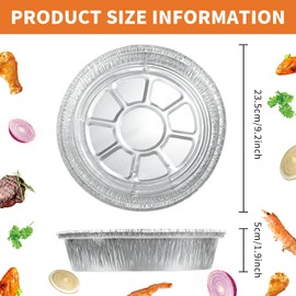 Kunjocy 30 Pcs Round Foil Trays, 9 Inch Tin Foil Dishes Disposable Foil Plate Container Air Fryer Liners Aluminum Foil Round Tin Foil Pans for Party Baking Roasting Cooking (9 Inch)