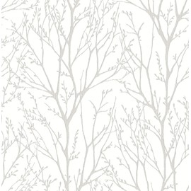 NuWallpaper NU2394 Treetops Peel Stick Wallpaper, White & Off-White