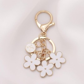 Initial Keychain, Cute Keychains for Women, Car Key Chain Flower Bag Charms for Handbag Backpack Purse (White, One size)