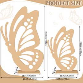 Lineshading Large Wooden Butterfly Decoration 2.95 ft and 1.97 ft Butterfly Shape Craft Wood Decoupage Slices Birthday Wedding Baby Shower Decorations