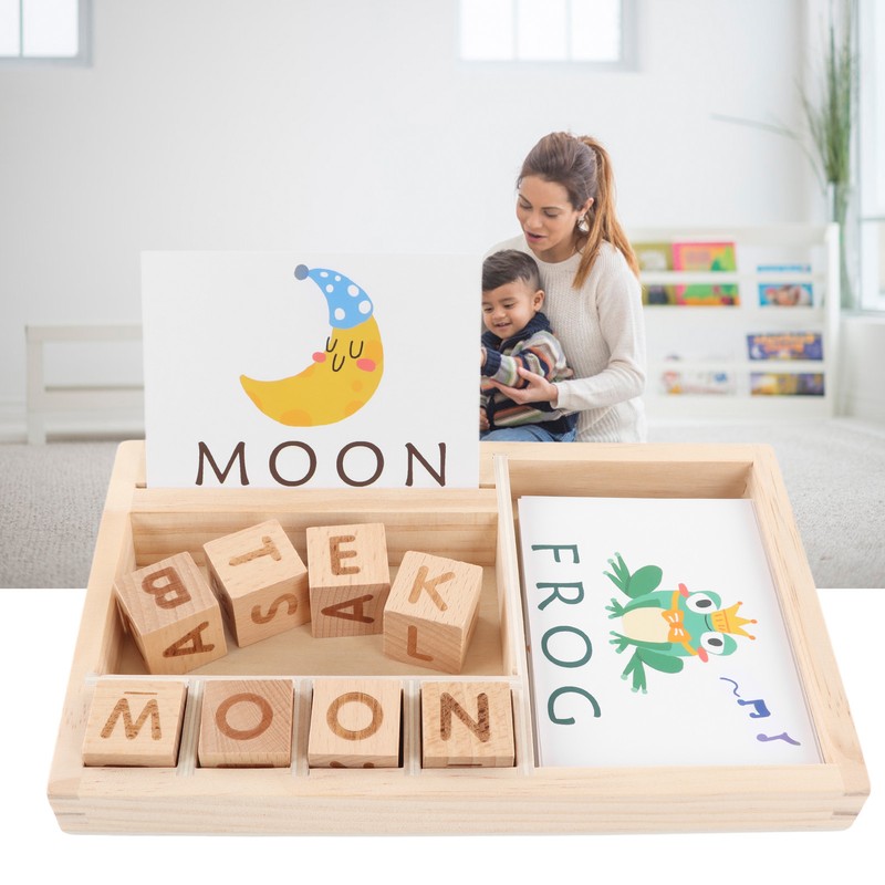 ABC Building Blocks English Letters 8 Blocks 30 Cards Wooden