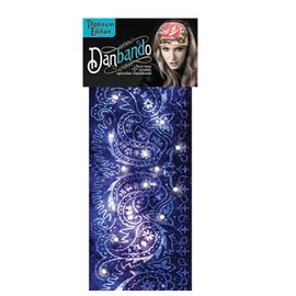 Capsmith Danbando Headband Head Wrap Bandanna Blue Purple White Midnight Paisley with Rhinestones 4 Way Spandex Stretch Sweatband, One Size
