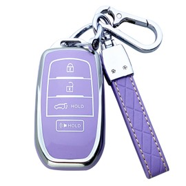 Yuebutor Key Fob Cover Case Compatible with Toyota RAV4 Prime Corolla Cross Tundra Grand Highlander Venza Sienna Land Cruiser Fortuner Mirai Accessories Shell (Purple)