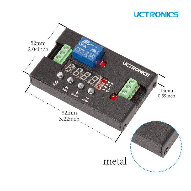 UCTRONICS DC 12V Programmable Time Delay Relay Module with Metal