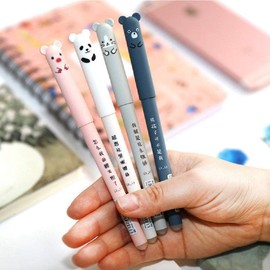 8pcs Erasable Cute Kawaii Pens Cartoon Animal Cat Pig Bear Panda Erasable Gel Pen Student Pens Ballpoint Pens For Bullet Journaling Note Kids Gift School Stationery Office Supplies (Black Ink)