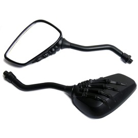 MotorToGo Small 3D Black Skull Hand Rear Motorcycle Mirrors for 2016 Kawasaki Vulcan 900 VN900C Custom