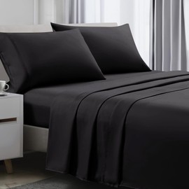 ARTALL Twin Sheets Set - Twin Bed Sheets - 3pcs Sheets with 12-Inch Deep Pockets - Soft & Breathable 100% Polyester Bedding Sheets & Pillowcases - Black