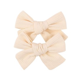 3.2'' Girls Ivory Linen Hair Bows Clips - Alligator Clips Hair Accessories for Little Girls, Toddlers, Kids, and Teens