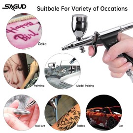 SAGUD Airbrush Gun Set Double Action Air Brush Pen 0.3mm with Extra 0.5 0.8 mm Needles,Airbrush Hose and 2CC/5CC/13CC Cup Kit