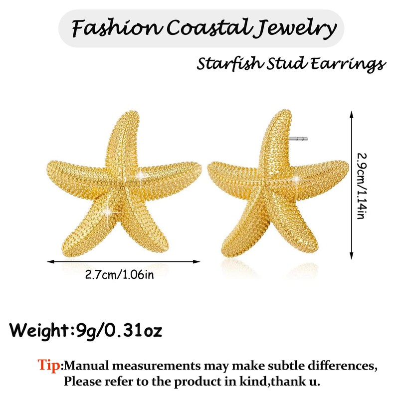 Starfish Stud Earrings,14K Gold Plated Conch Seashell Earrings Trendy Boho