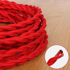 25ft Fabric Cloth Covered Lamp Twisted Wire,PRUNLLA Vintage 18/2 Industrial Electrical Cord,18-Gauge Antique Style for Retro Lamp,DIY Projects(Red)