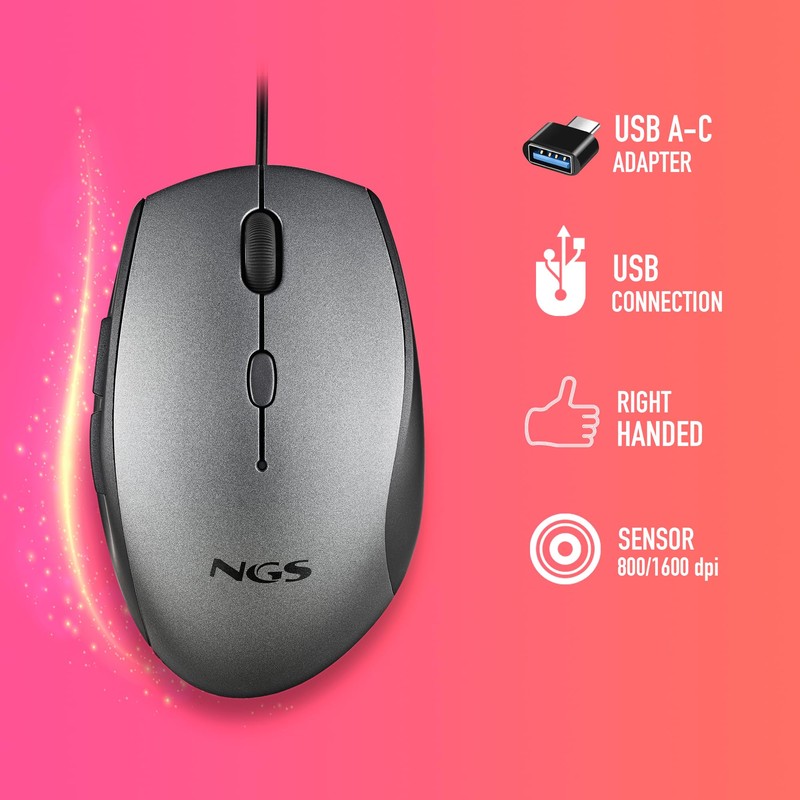 NGS Moth Gray - Optische Maus mit USB-Kabel für Computer