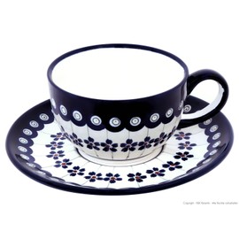 Original Bunzlauer Keramik Classic Coffee and Tea Cup with Saucer 0.21 Litres in Exclusive Decor 166a