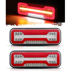 PARTSam LED Truck Trailer Tail Lights 10-30V, 74LEDs Stop Brake Turn Signal Tail Reverse Running/Tail Lights-Startup Scan All in One, for Heavy Trucks Trailers RVs Campers UTVs Vans Surface Mount 2pcs