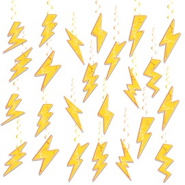 24 Pieces Lightning Hanging Swirls Flash Weather Streamers Gold Lightning Hanging Decorations Ceiling Swirls for Yellow Lightning Birthday Party Decorations Party Supplies Baby Showers Decorations