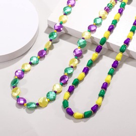 VOGUEKNOCK 2 Pack Mardi Gras Beads Necklaces Long Stone Crystal Beaded Mardi Gras Necklace Carnival Parade Party Holiday Costume Accessories, beads, stone