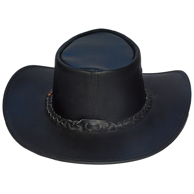 Black Jungle Broome Cowboy Hat Cowhide Leather with Chin Strap,