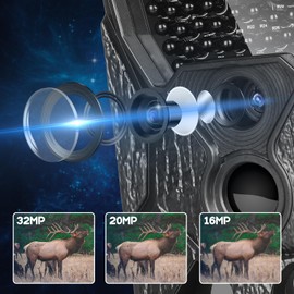 Highwild Trail Game Camera 32MP 1080P with Night Vision - IP66 Waterproof Hunting Cam for Wildlife Monitoring - 100° Detecting Range - Motion Activated 0.2s Trigger Time - 46pcs No Glow Infrared LED