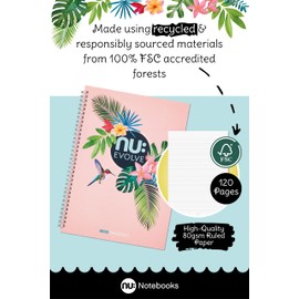 nu: Notebooks | Evolve Tropical Range | Recycled A4 Notebook | Pink | 120 Pages | 80 GSM