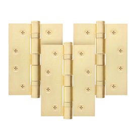 EAI Brass Door Hinges | 4 Inch / 102mm Satin Brass Internal Fire Door Hinges | 1.5 Pairs