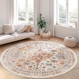 zesthome Washable Round Area Rugs - Non-Slip 6ft Round Rugs, Ultra-Thin Large Circle Rugs for Living Room, Soft Low Pile Rug for Bedroom, Kitchen, Nursery - Vintage Stain Resistant Round Rug