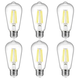 Ascher Vintage LED Edison Bulbs, 6W, Equivalent 60W, Non-Dimmable, High Brightness Cool White 4000K, ST58 Antique LED Filament Bulbs with 80+ CRI, E26 Medium Base, Clear Glass, Pack of 6