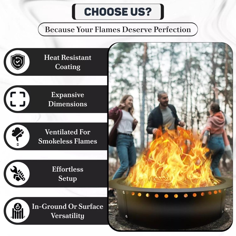 FEBTECH Smokeless Firepit Ring 45" OD & 39" ID for