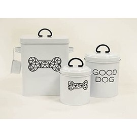 BARKLEY & EVANS Pet Treat Canisters - 3-Piece Set for Cats and Dogs, Secure Lid Design for Kitchen Countertop, Ideal for Keeping Pet Treats Fresh - Stylish White & Black
