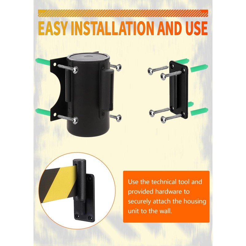 Wall Mount Retractable Barrier Belt, 16 Ft Crowd Control Retractable