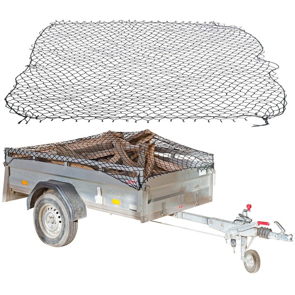 Lescars Rubber net: trailer luggage net with all-round rubber cord,