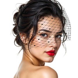 Tyqour Fascinator Women's Veil Black Mesh Veil Headband Fascinator 20s 50s Women's Headpiece Fascinator Wedding Mesh Headband for Tea Party Headpiece Cocktail Veil Party, black