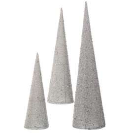 Regency International 18-24-30" Sequin and Bead Cone Tree 3 Piece Set Silver