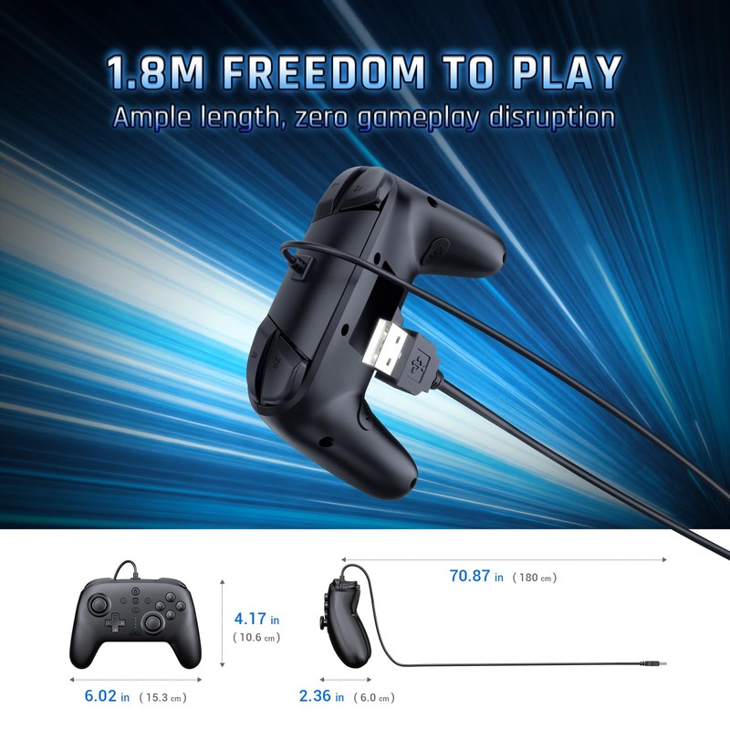 JDDWIN Wired Controller for Switch 2/Switch/OLED/Lite/PC, 9-Axis Motion Sensing,C Button,Hall