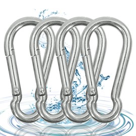 Movstriker Carabiner Clip, 4 Pcs 304 Stainless Steel Carabiner Clip Heavy Duty, Snap Hook with Spring Clip Small Carabiner Clips for Dog Leash Hiking Fishing Camping Indoor & Outdoor, Silver