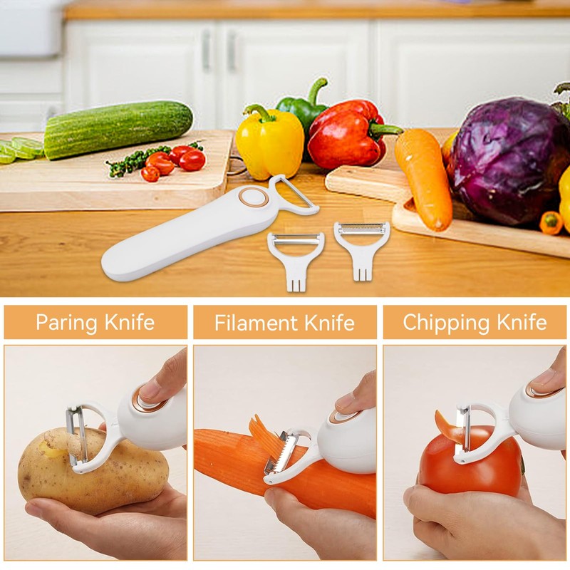 Electric Potato Peeler, Handheld Vegetable Peeler Set with 3 Interchangeable