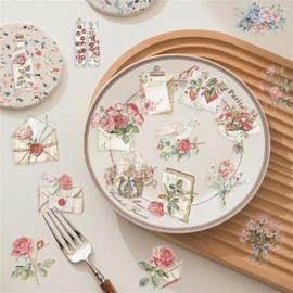 50pcs Transparent Flower Stickers for Scrapbooking PET Vintage Nature Flower Stickers Floral Stickers Vintage Craft Letter Sticker Flower Sticker for Journaling Clear Flower Decals (FLOWER50)