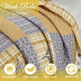 Virah Bella 3 Piece King Lodge Quilt Bedding Set - Rustic Country Reversible Comforter Set with Decorative Pillow Shams - Sunshine