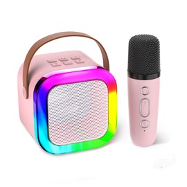 Aplsinvivi Mini Karaoke Machine Speaker for Kids, Toys for Girls Boys Friends Age 3-12+, Birthday Gifts Portable Bluetooth Speaker with Wireless Mics for 5 6 7 8 9 10 11 Years Teens Girl Boys, Pink