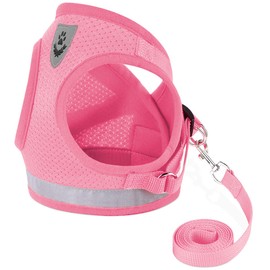 Cat Harnesses and Dog Harness with Leashes Set, Escape Proof Cat Harness, Adjustable Reflective Soft Mesh Vest Fit Puppy Kitten Rabbit's Outdoor Harness (Pink, L, Chest: 15" - 17")