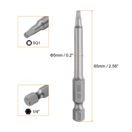 HARFINGTON 2pcs Square Screwdriver Bit SQ1 1/4" Hex Shank 65mm/2.6" Length Magnetic 4 Point Hex Bits S2 Steel Industrial Grade Electric Screw Driver Bit 5mm Rod