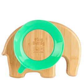 Tiny Dining Children's Bamboo Elephant Plate with Suction Cup - Segmented Design, Eco-Friendly - 24cm - Green