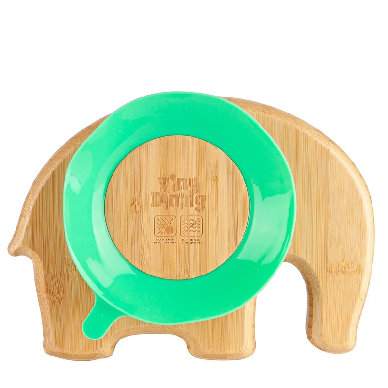 Tiny Dining Children's Bamboo Elephant Plate with Suction Cup -