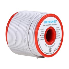 BNTECHGO 22 Gauge PVC 1007 Solid Electric Wire White 100 ft 22 AWG 1007 Hook Up Tinned Copper Wire