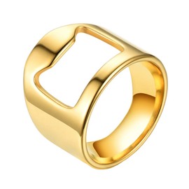 WOYNJI Stainless Steel Creative Beer Bar Tool Finger Bottle Opener Ring for Men Women, Gold Size 7