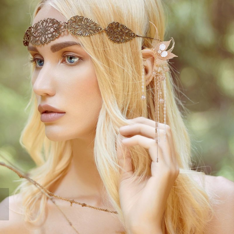 NICENEEDED Butterfly Elf Ear Cuffs, Handmade Golden Fairy Ear Cuffs