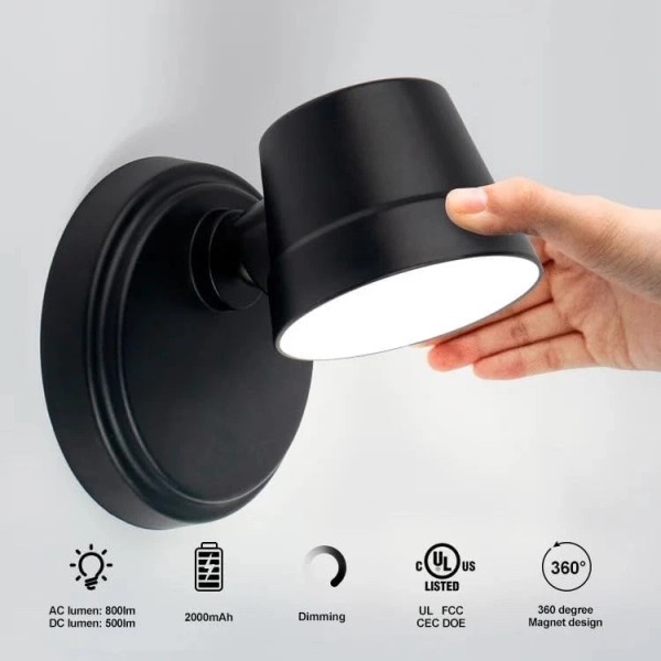 Unbranded LED Wall Sconce Reading light 360° Rotating Rechargeable 2000mAh