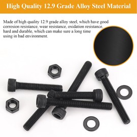 62 Pieces M6 x 30/35/40/45/50mm Hex Socket Head Cap Screws Nuts Washers Set Black, Sutemribor M6 Long Screws, M6 Black Screws Nuts Washers Assortment Kit, 12.9 Grade Alloy Steel, Fully Threaded