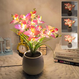 Strackvial Artificial Flower Night Light, USB Plug-in Orchid Flower with Vase Lamp, Infinite Dimming Ambient Light, LED Desktop Decorative Landscape Lights for Festival Party Home Decor (Pink)