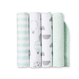 Cloud Island Flannel Receiving Blankets Mint/Grey 4 Count